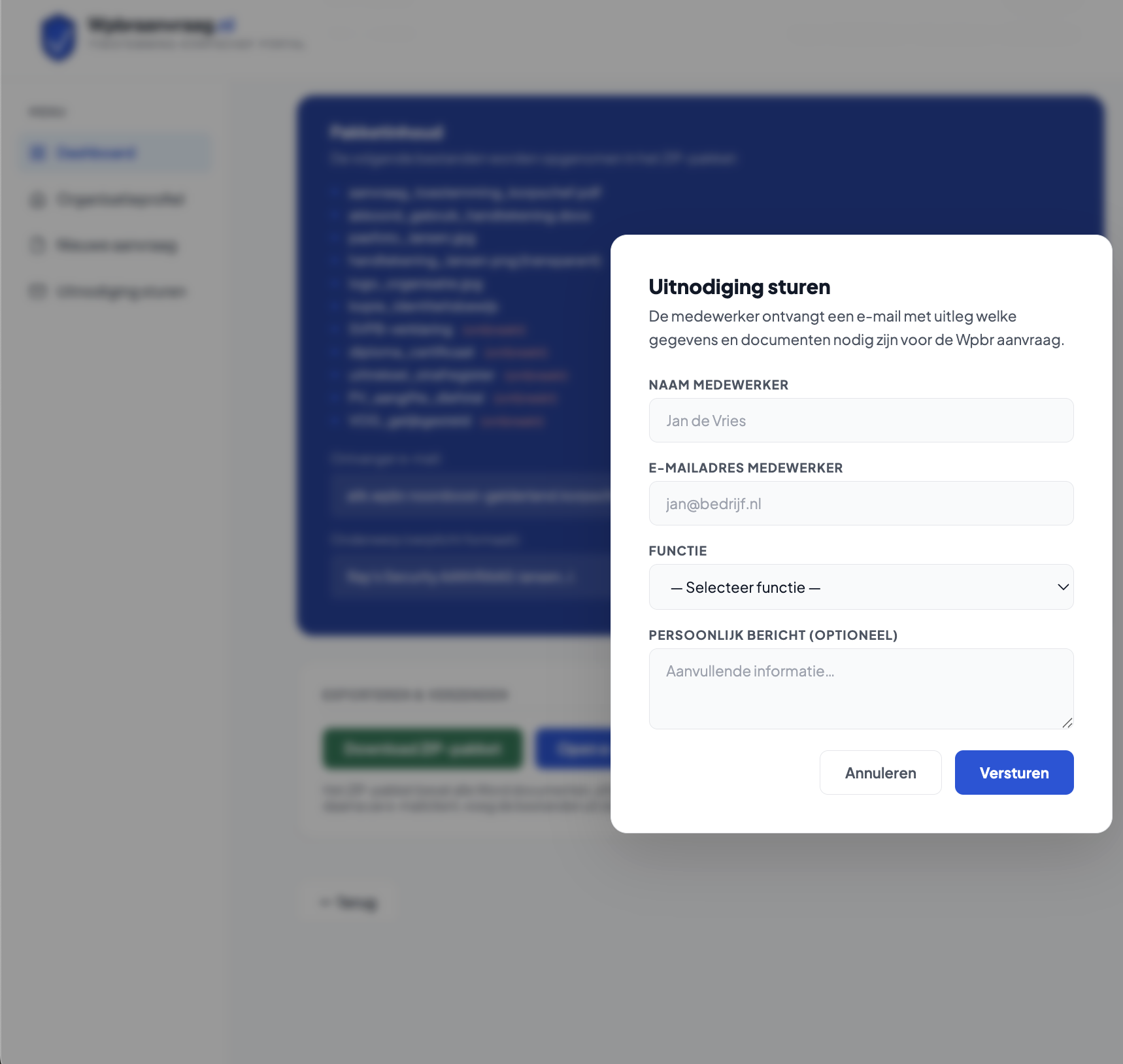Uitnodigingsmail samenstellen